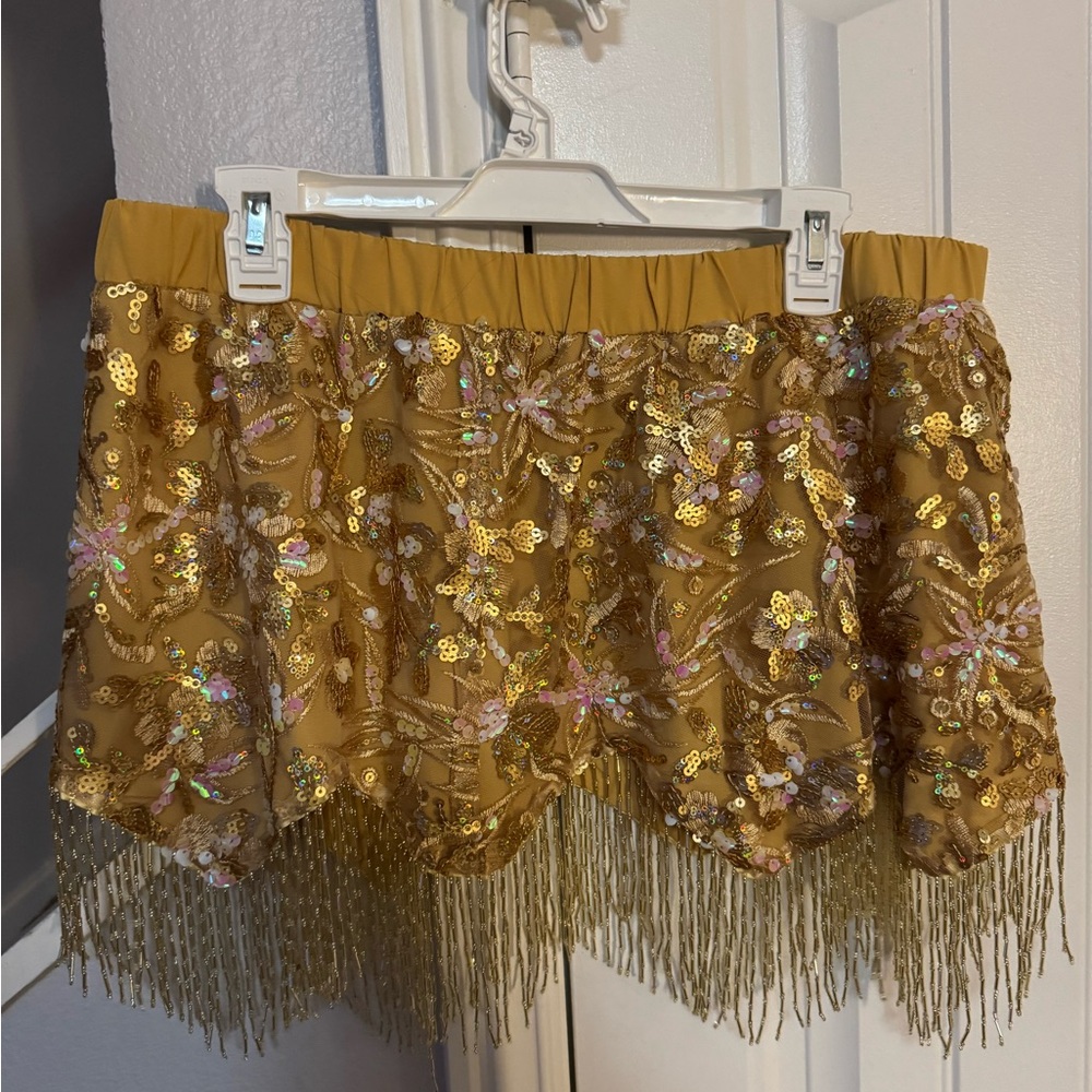 iHeartRaves Women’s 1X Gold Sequin Fringe Skirt EDC/Festival (New, No Tags)